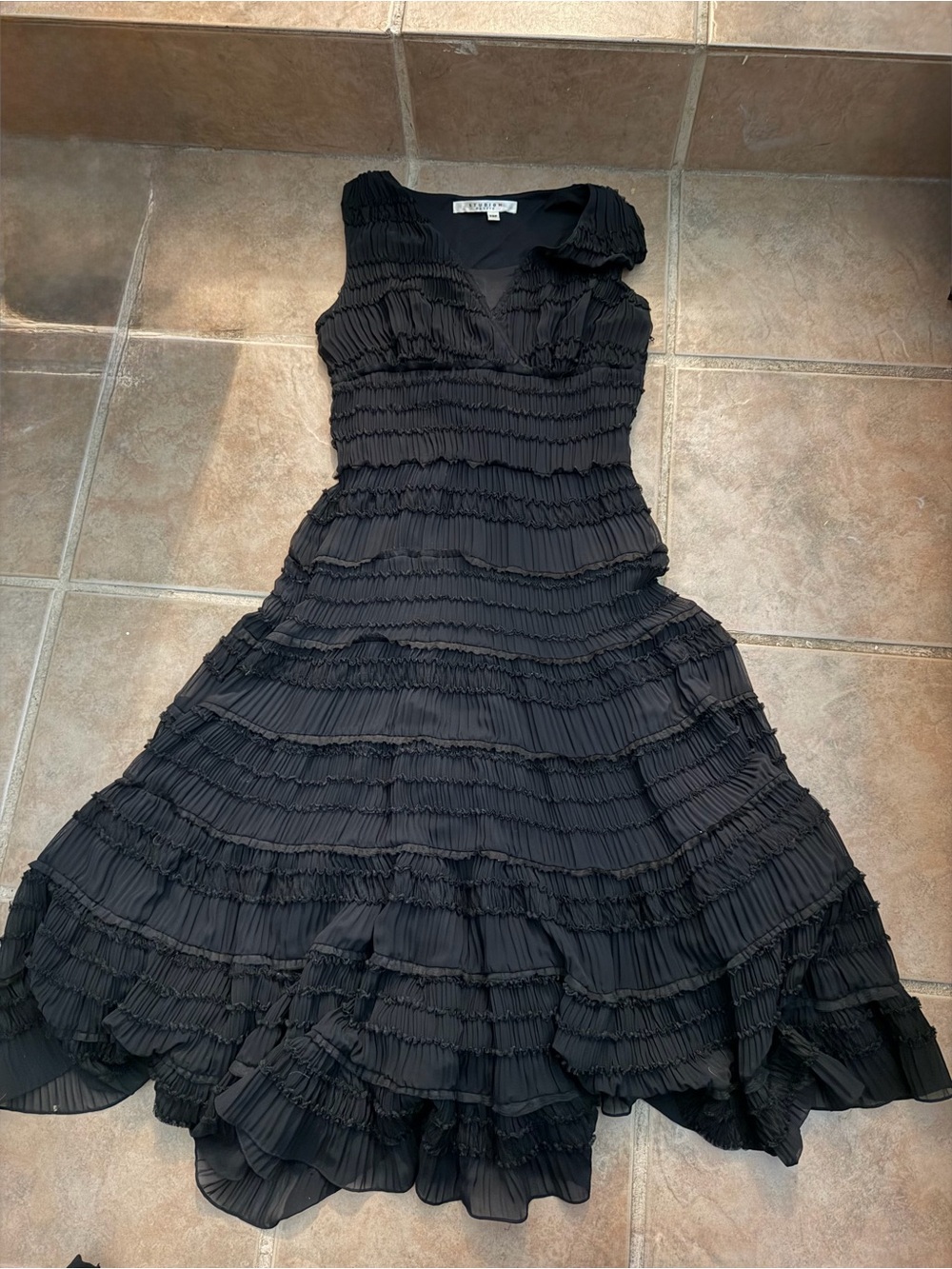 Vintage Studio M Pleated Ruffle Black Dress